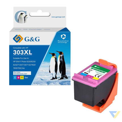 G&G Remanufactured HP T6N03AE (303XL) High Yield Inkjet Cartridge Tri-color CMY-0