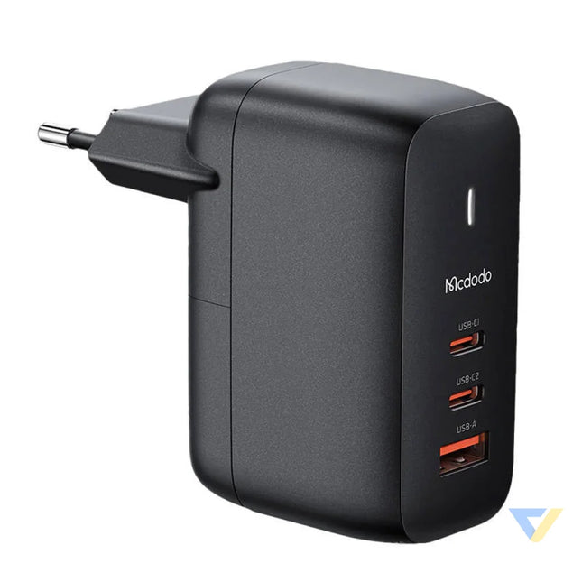 GaN 65W charger Mcdodo CH 0291 2x USB C USB A (black) mains chargers