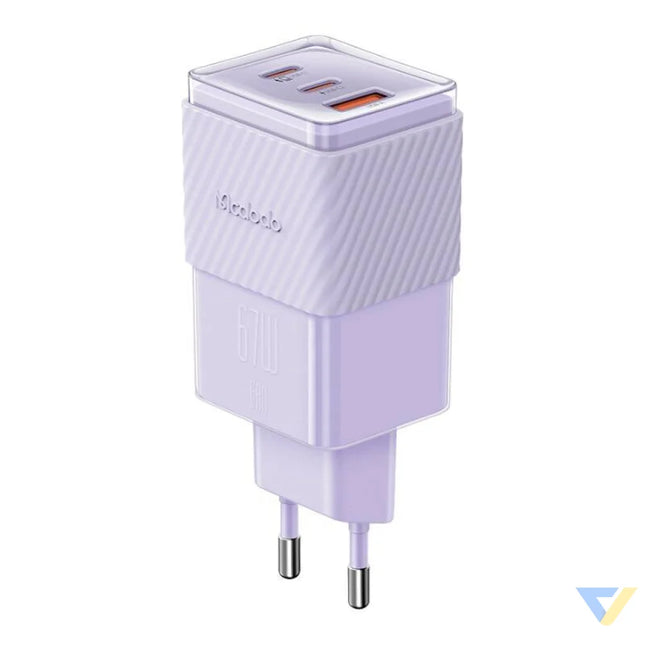 GaN 67W mains charger Mcdodo CH 1502 2x USB C USB A (purple) mains chargers