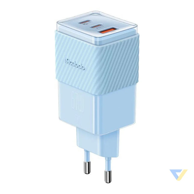 GaN 67W mains charger Mcdodo CH 1503 2x USB C USB A (blue) mains chargers