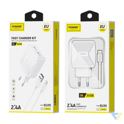 GaN Foneng EU50 charger 35W 2x USB C to Type C to Lightning (white) *Kategoria tymczasowa
