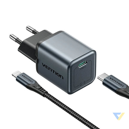 GaN Vention USB C 20W Charger + USB C L 1m Cable (Gray) mains chargers