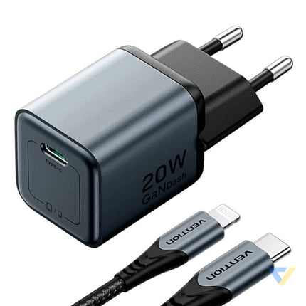 GaN Vention USB C 20W Charger + USB C L 1m Cable (Gray) mains chargers