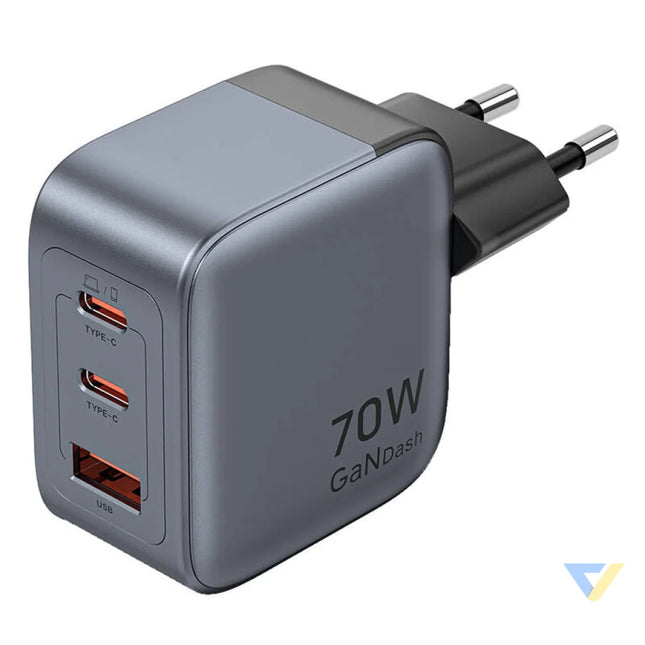 GaN Vention USB C + C + A 70W Charger (Gray) mains chargers