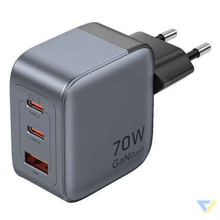 GaN Vention USB C + C + A 70W Charger (Gray) mains chargers