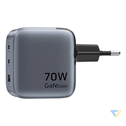 GaN Vention USB C + C + A 70W Charger (Gray) mains chargers