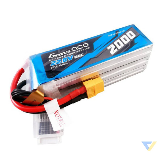 Gens ace 2000mAh 22.8V 60C 6S1P High Voltage Lipo Battery Pack with XT60 Plug Lithium and NiMH