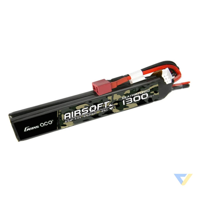 Gens ace 25C 1300mAh 2S1P 7.4V Saddle Airsoft Gun Lipo Battery with T Plug Lithium and NiMH