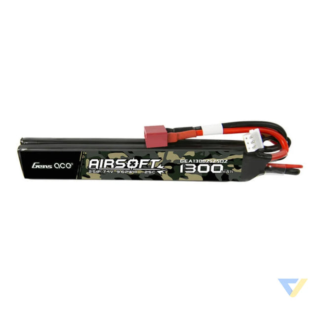 Gens ace 25C 1300mAh 2S1P 7.4V Saddle Airsoft Gun Lipo Battery with T Plug Lithium and NiMH