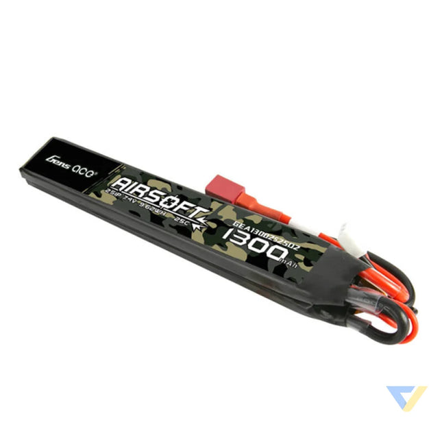 Gens ace 25C 1300mAh 2S1P 7.4V Saddle Airsoft Gun Lipo Battery with T Plug Lithium and NiMH