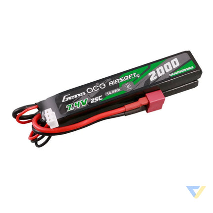 Gens Ace 25C 2000mAh 2S2P 7.4V Saddle Airsoft Gun Lipo Battery with Mini Deans(T) Plug Lithium and NiMH