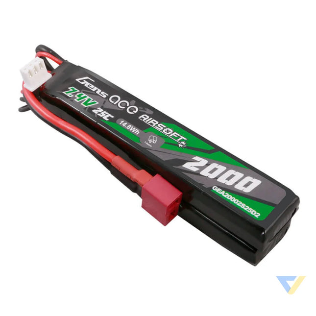 Gens Ace 25C 2000mAh 2S2P 7.4V Saddle Airsoft Gun Lipo Battery with Mini Deans(T) Plug Lithium and NiMH
