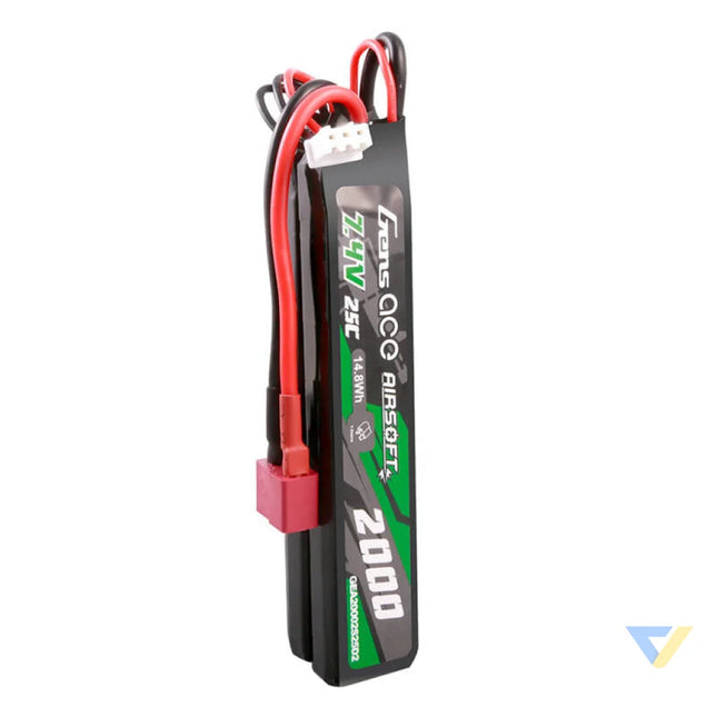 Gens Ace 25C 2000mAh 2S2P 7.4V Saddle Airsoft Gun Lipo Battery with Mini Deans(T) Plug Lithium and NiMH