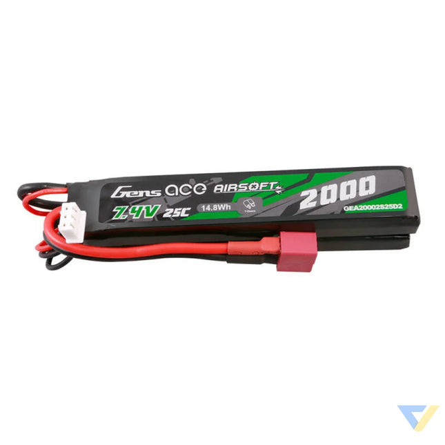Gens Ace 25C 2000mAh 2S2P 7.4V Saddle Airsoft Gun Lipo Battery with Mini Deans(T) Plug Lithium and NiMH