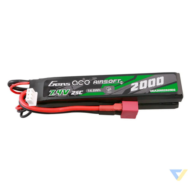 Gens Ace 25C 2000mAh 2S2P 7.4V Saddle Airsoft Gun Lipo Battery with Mini Deans(T) Plug Lithium and NiMH