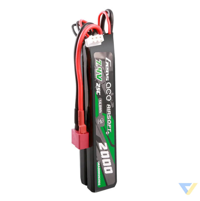 Gens Ace 25C 2000mAh 2S2P 7.4V Saddle Airsoft Gun Lipo Battery with Mini Deans(T) Plug Lithium and NiMH