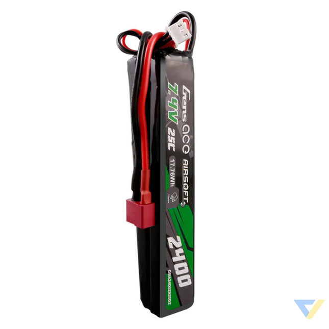Gens ace 25C 2400mAh 2S2P 7.4V Saddle Airsoft Gun Lipo Battery with Mini Deans(T) Plug Lithium and NiMH