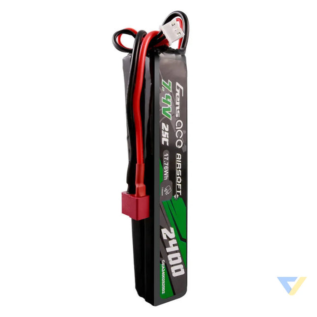 Gens ace 25C 2400mAh 2S2P 7.4V Saddle Airsoft Gun Lipo Battery with Mini Deans(T) Plug Lithium and NiMH