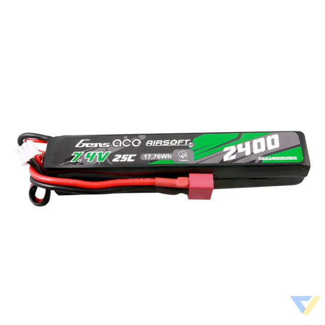 Gens ace 25C 2400mAh 2S2P 7.4V Saddle Airsoft Gun Lipo Battery with Mini Deans(T) Plug Lithium and NiMH