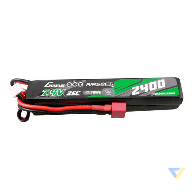 Gens ace 25C 2400mAh 2S2P 7.4V Saddle Airsoft Gun Lipo Battery with Mini Deans(T) Plug Lithium and NiMH