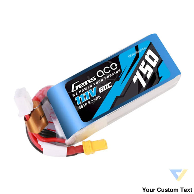Gens Ace 750mAH 11.1V 60C 3S1P Lipo battery with XT30 connector Lithium and NiMH