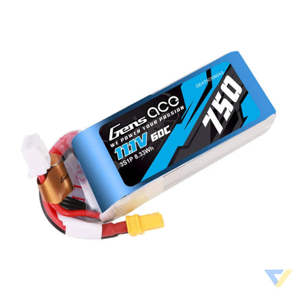 Gens Ace 750mAH 11.1V 60C 3S1P Lipo battery with XT30 connector Lithium and NiMH