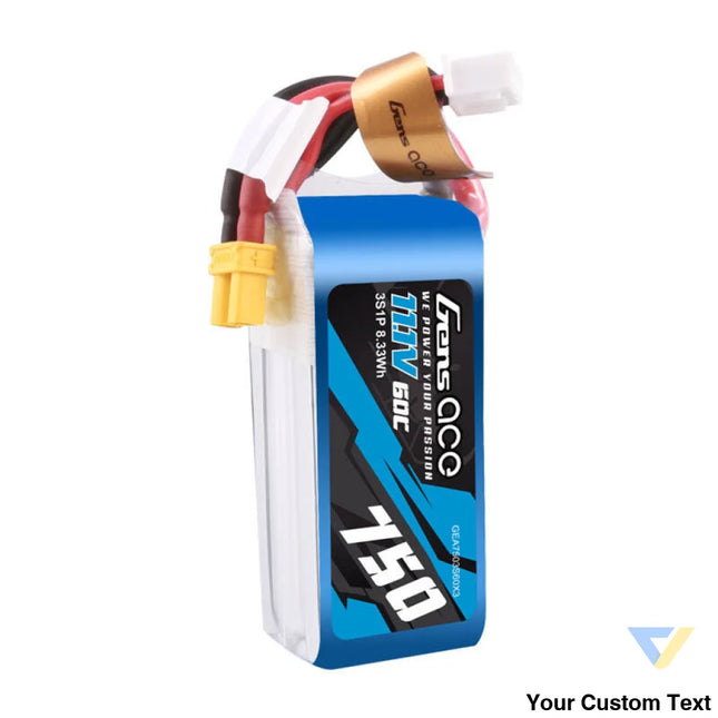 Gens Ace 750mAH 11.1V 60C 3S1P Lipo battery with XT30 connector Lithium and NiMH