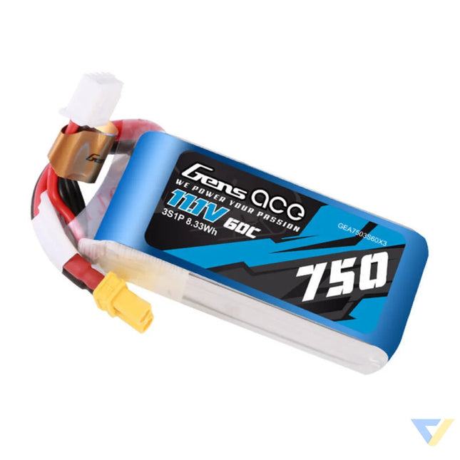 Gens Ace 750mAH 11.1V 60C 3S1P Lipo battery with XT30 connector Lithium and NiMH