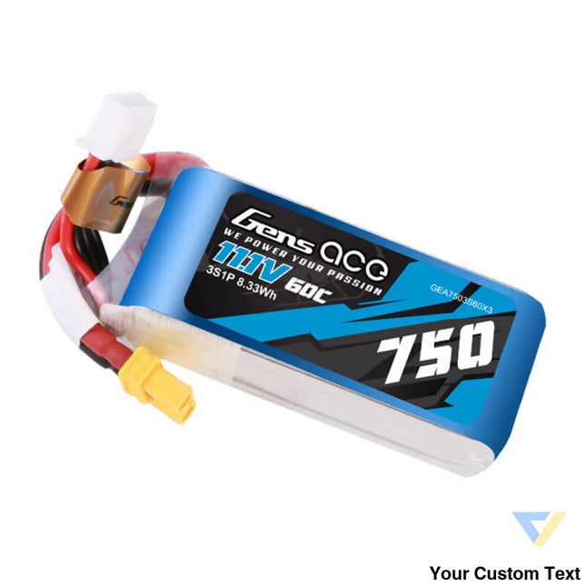 Gens Ace 750mAH 11.1V 60C 3S1P Lipo battery with XT30 connector Lithium and NiMH