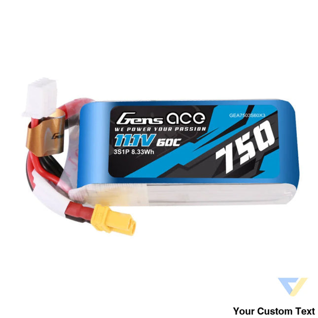 Gens Ace 750mAH 11.1V 60C 3S1P Lipo battery with XT30 connector Lithium and NiMH