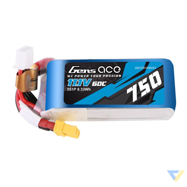 Gens Ace 750mAH 11.1V 60C 3S1P Lipo battery with XT30 connector Lithium and NiMH