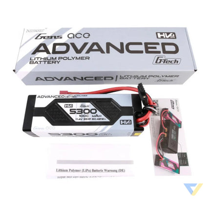 Gens ace Advanced G Tech 5300mAh 11.4V 3S1P 100C HV car Lipo Battery Pack Hardcase with Deans Plug Lithium and NiMH