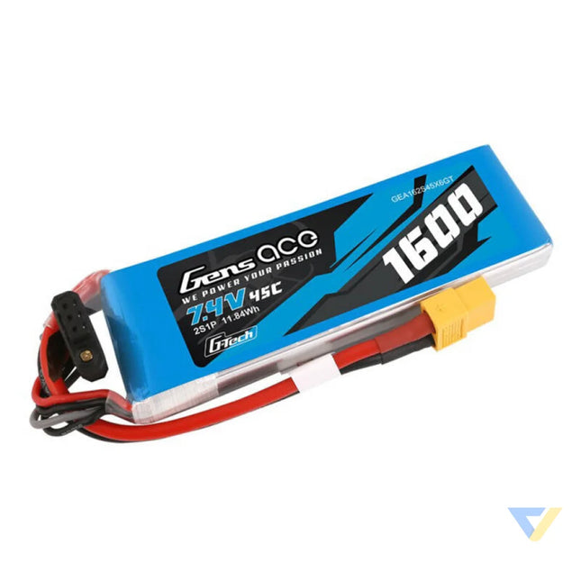 GensAce G Tech LiPo 1600mAh 7.4V 45C 2S1P Battery with XT60 plug Lithium and NiMH