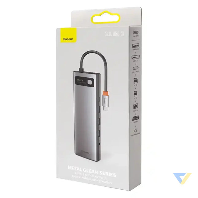 Hub 11in1 Baseus Metal Gleam Series USB C to 3x USB 3.0 + 2x HDMI + USB C PD + Ethernet RJ45 + microSD/SD + VGA + AUX
