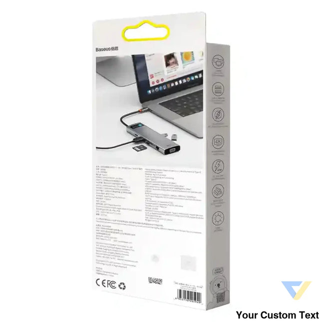 Hub 11in1 Baseus Metal Gleam Series USB C to 3x USB 3.0 + 2x HDMI + USB C PD + Ethernet RJ45 + microSD/SD + VGA + AUX