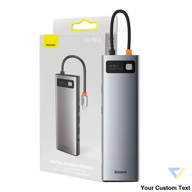 Hub 11in1 Baseus Metal Gleam Series USB C to 3x USB 3.0 + 2x HDMI + USB C PD + Ethernet RJ45 + microSD/SD + VGA + AUX