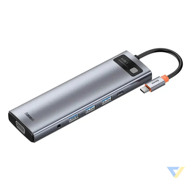 Hub 11in1 Baseus Metal Gleam Series USB C to 3x USB 3.0 + 2x HDMI + USB C PD + Ethernet RJ45 + microSD/SD + VGA + AUX