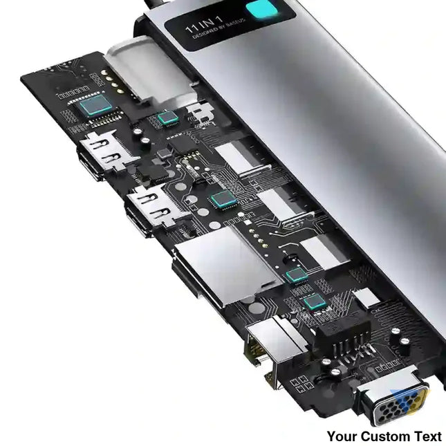 Hub 11in1 Baseus Metal Gleam Series USB C to 3x USB 3.0 + 2x HDMI + USB C PD + Ethernet RJ45 + microSD/SD + VGA + AUX