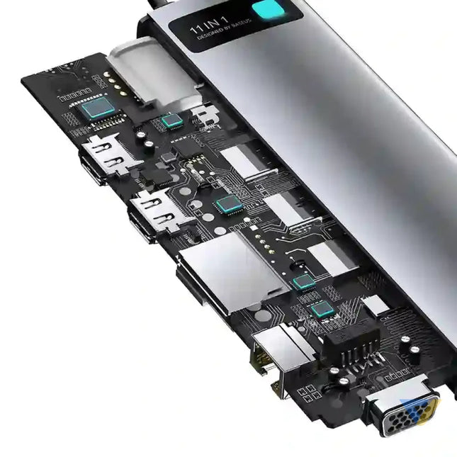 Hub 11in1 Baseus Metal Gleam Series USB C to 3x USB 3.0 + 2x HDMI + USB C PD + Ethernet RJ45 + microSD/SD + VGA + AUX