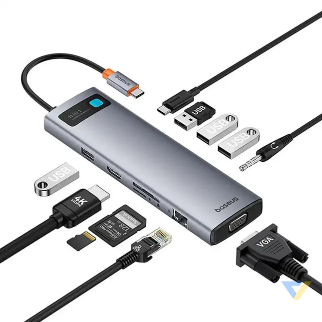 Hub 11in1 Baseus StarJoy Metal Glam Series USB C to HDMI + VGA + 3 x USB 3.0 + USB 2.0 + USB C PD + RJ45 + SD/TF