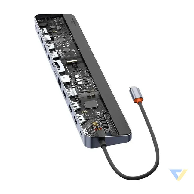 Hub 12w1 Baseus EliteJoy Gen2 series USB C do 2xHDMI + 3xUSB 3.0 + PD + DP + SD/TF + RJ45 + Type C + 3.5mm (dark grey)
