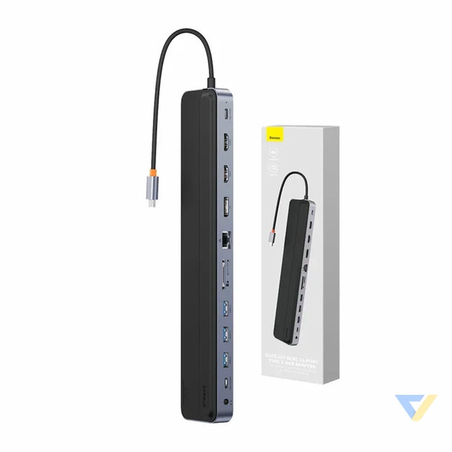 Hub 12w1 Baseus EliteJoy Gen2 series USB C do 2xHDMI + 3xUSB 3.0 + PD + DP + SD/TF + RJ45 + Type C + 3.5mm (dark grey)
