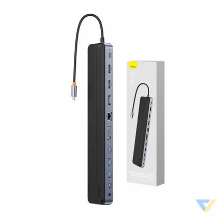Hub 12w1 Baseus EliteJoy Gen2 series USB C do 2xHDMI + 3xUSB 3.0 + PD + DP + SD/TF + RJ45 + Type C + 3.5mm (dark grey)