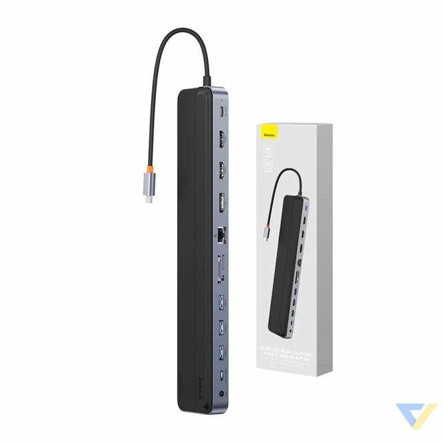 Hub 12w1 Baseus EliteJoy Gen2 series USB C do 2xHDMI + 3xUSB 3.0 + PD + DP + SD/TF + RJ45 + Type C + 3.5mm (dark grey)