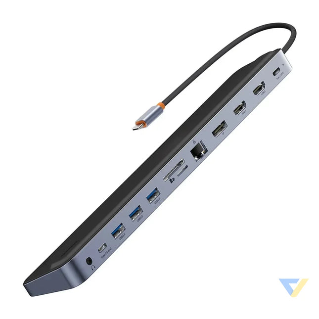 Hub 12w1 Baseus EliteJoy Gen2 series USB C do 2xHDMI + 3xUSB 3.0 + PD + DP + SD/TF + RJ45 + Type C + 3.5mm (dark grey)