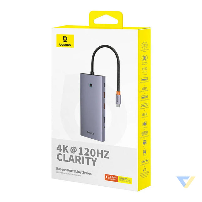 Hub 13in1 Baseus PortalJoy USB C to HDMI + DP + VGA + C + USB + PD + RJ45 + SD/TF + 3.5mm (grey) Hubs