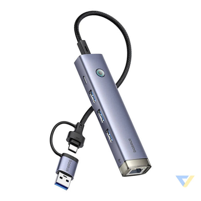 Hub 4in1 Baseus UltraJoy USB A&USB C to 3xUSB3.0 + USB C + RJ45 (grey) Hubs