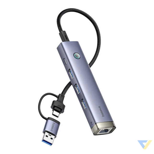 Hub 4in1 Baseus UltraJoy USB A&USB C to 3xUSB3.0 + USB C + RJ45 (grey) Hubs