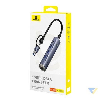 Hub 4in1 Baseus UltraJoy USB A&USB C to 3xUSB3.0 + USB C + RJ45 (grey) Hubs