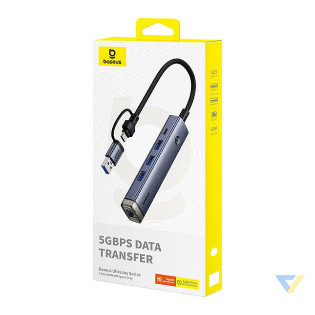 Hub 4in1 Baseus UltraJoy USB A&USB C to 3xUSB3.0 + USB C + RJ45 (grey) Hubs